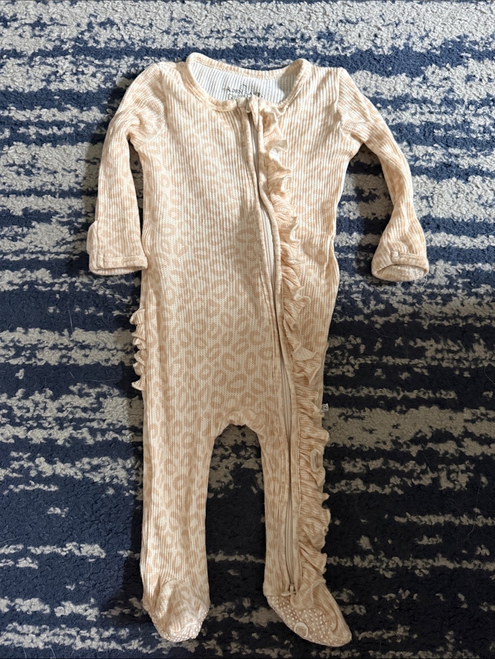 Caden Lane Beige Leopard Ruffle-Trim Footed One-Piece